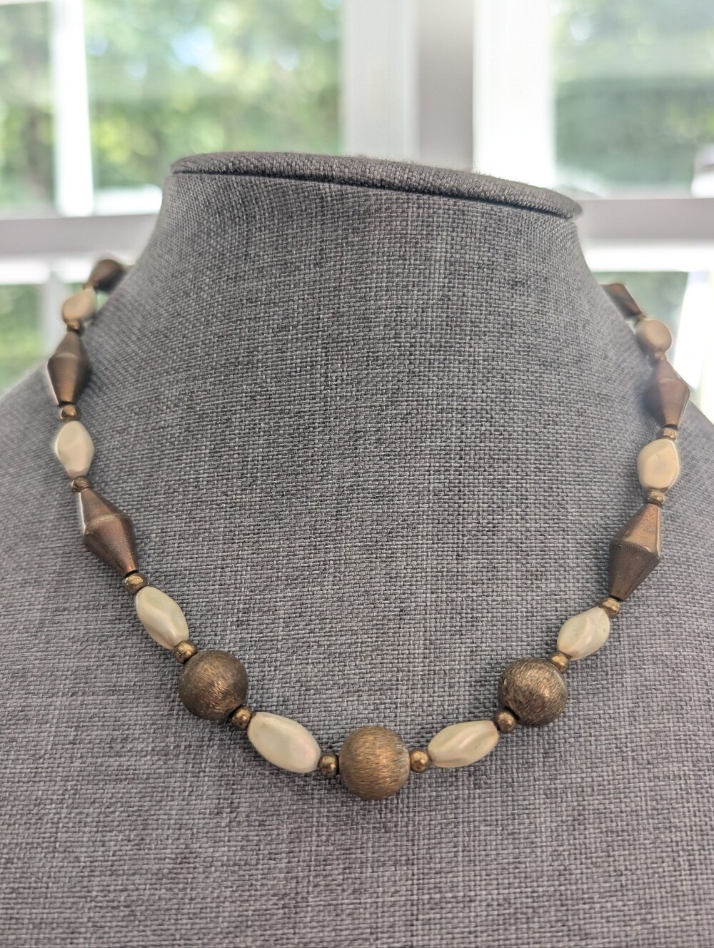 Vintage Brassy Gold Tone Retro Metal Beaded Layering Necklace